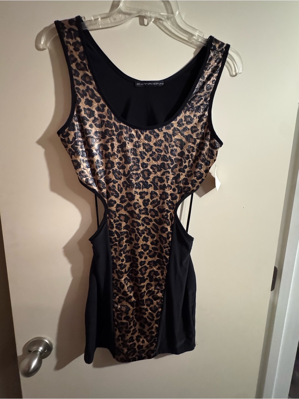 Symphony Leopard-Print Cutout Tank Top - Black/Tan